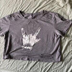 Gray Distressed Graphic Crop Top